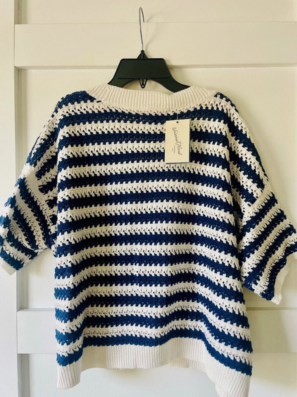 Universal Thread Blue & White Crochet Stripe Cardigan NWT Size Large
